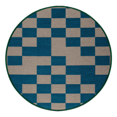 Machine Washable Checkered Green Area Rug
