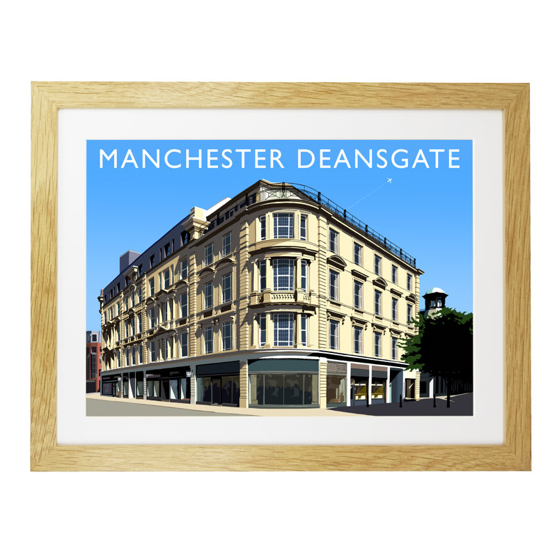 Manchester Deansgate by Richard O'Neil - Print, Oak Wood Frame, 33.5 cm H x 43.5 cm W x 2.2 cm D