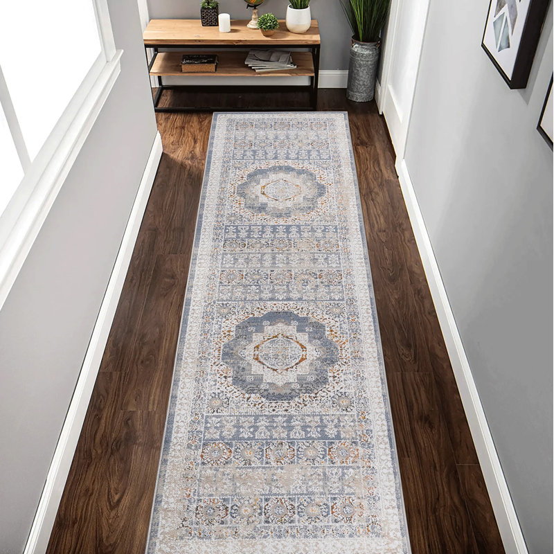 2X8 Blue/Ivory / Medallion Runner Rug, Runner 2'2" x 8', Blue