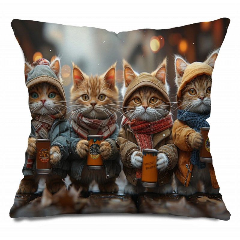 Coussin Kittens Coffee Artwork, H 14 po x l 14 po