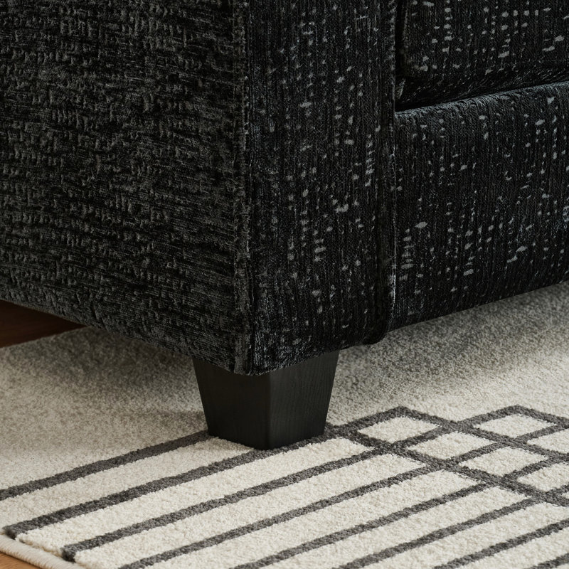 Canapé modulaire en chenille de 99 po de style salon en L 4 places, siège moelleux et mi-moelleux, confort en nuage, mousse et ressorts à double couche, base en bois massif en forme de L noire pour salon