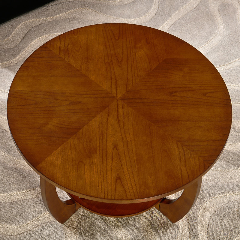 LUMERA Collection Mid-Century Modern Round Coffee Table with Removable Storage Shelf, 29.5” Wood Drum Coffee Table with Veneer Inlay Top for Living Room, Small Spaces
