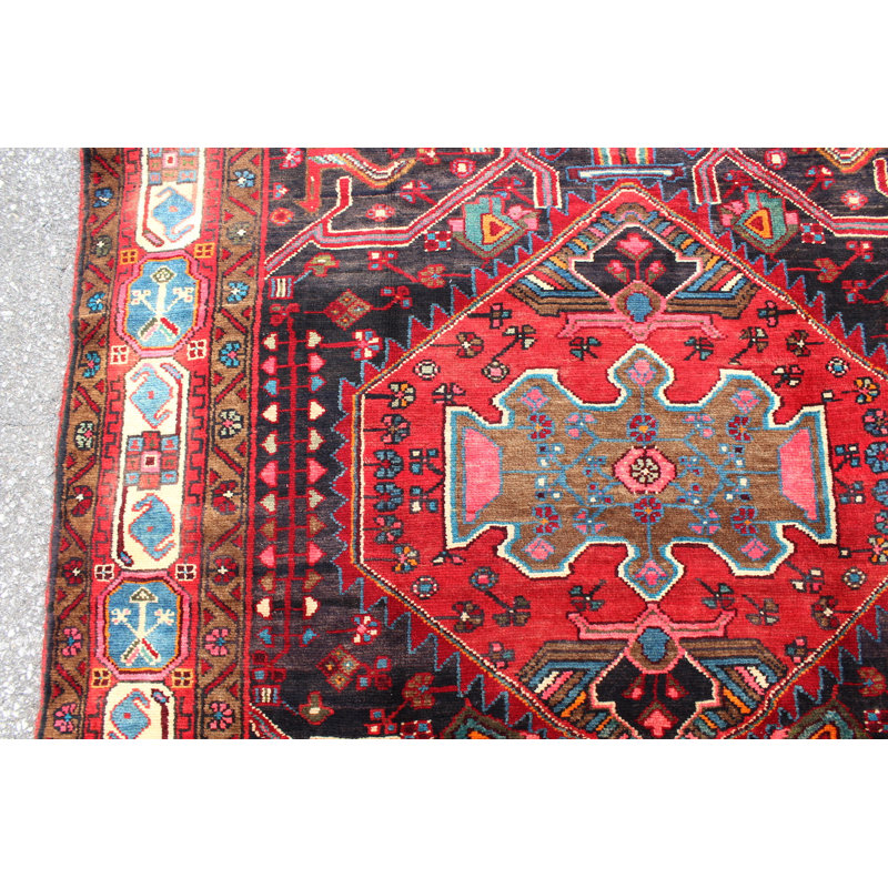 Tapis rouge tribal rétro fait à la main 5X9