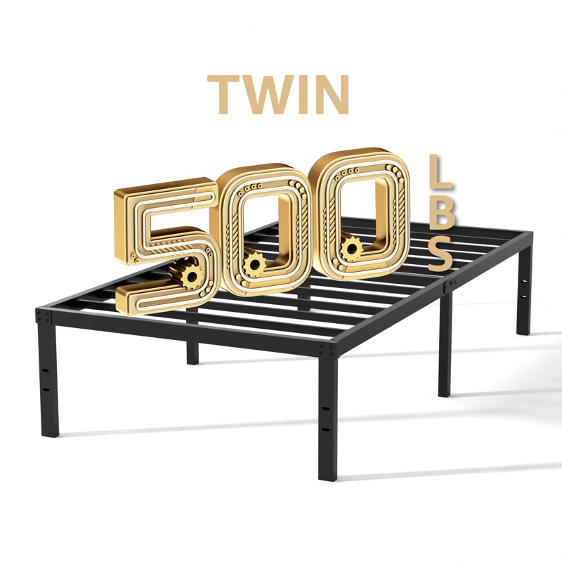 16'' Black Twin Metal Platform Bed Frame with Steel Slats