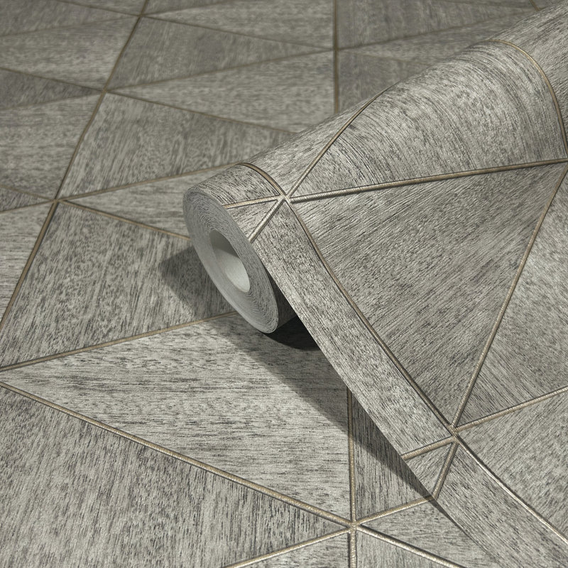 Woods and Wicker Collection Triangular Wood Tile Wallpaper Roll, Gray