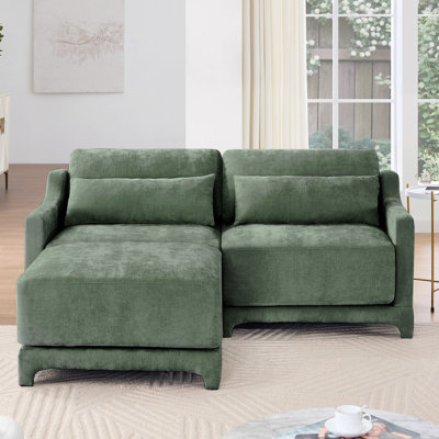 Canapé à deux places, tissu chenille, 1 repose-pieds, 2 coussins lombaires, ergonomique, bois de haute qualité, éponge à haute résilience, accoudoirs élégants, installation facile, convient aux chambres à coucher, aux salons, aux appartements, au vert