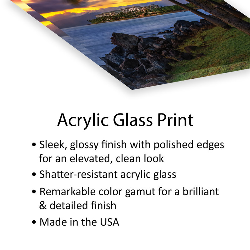 Le soleil se couche sur Hawaï - impression, Impression sur acrylique, H 16 po x l 24 po x P 0,25 po
