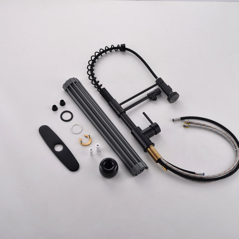 Robinet de cuisine de purificateur d'eau potable avec support de séchage pour vaisselle, robinet d'évier de cuisine rétractable (noir mat)
