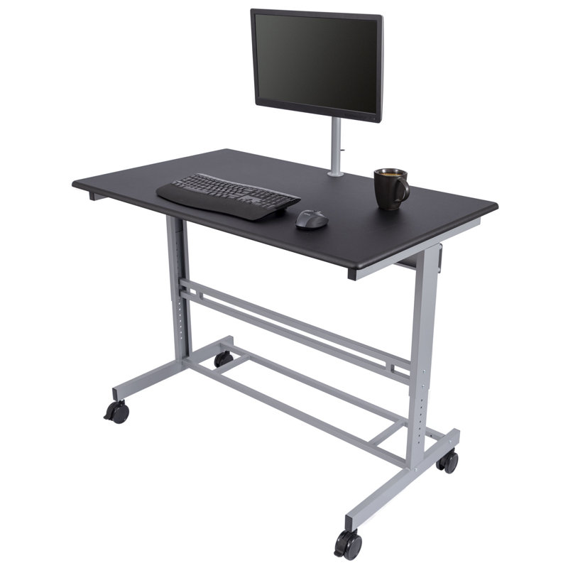 Bureau debout à hauteur réglable Zarella, H 42,75 po x l 47,25 po x P 28,5 po, Argent / noir