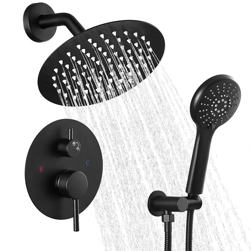 Système de douche rond moderne, pomme de douche à pluie avec douchette, ensemble de robinet de douche, Noir mat