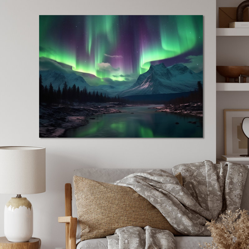 Northern Lights In Alaska III - Alaska, art mural, Toile tendue, H 12 po x l 20 po x P 1 po