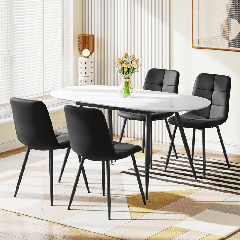 4 - Person Extendable Dining Set, Black, White