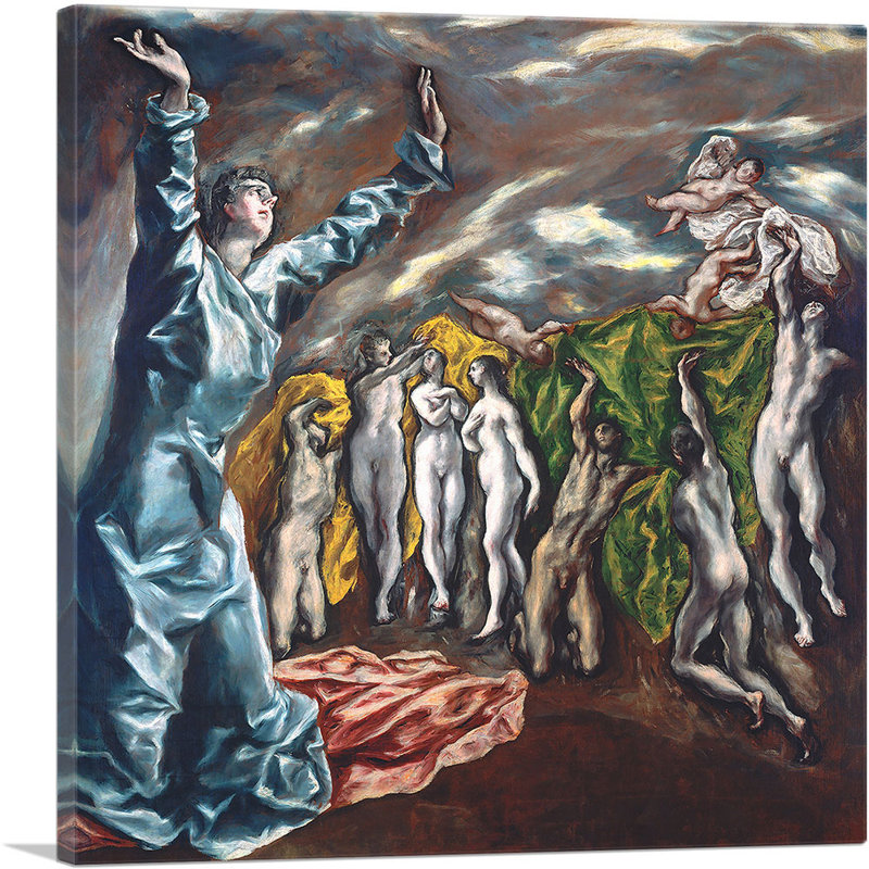 «The Vision of Saint John 1614» par El Greco, reproduction d'art sur toile tendue, H 12 po x l 12 po x P 1,5 po