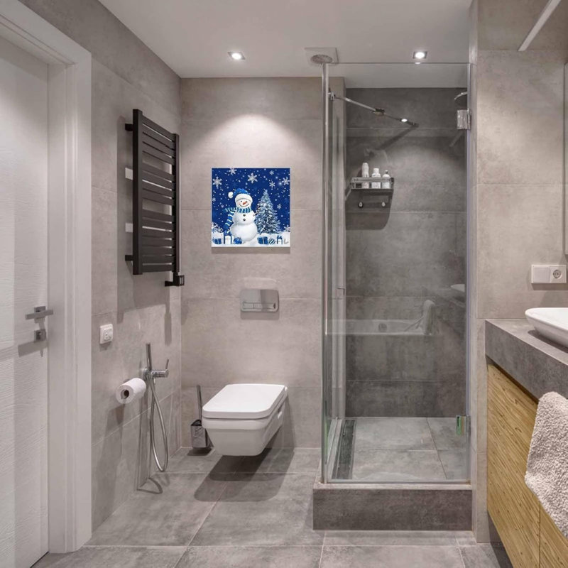 «Blue Christmas Snowman», art mural sur toile sans cadre 16 po x 16 po