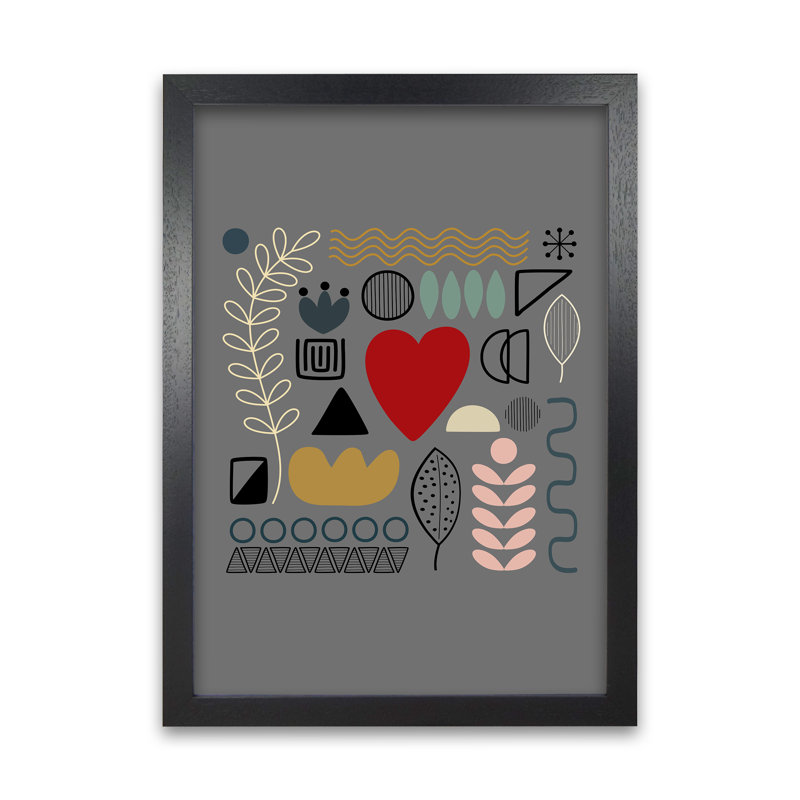 Scandnavian Shapes On Grey Original - Print, 42cm H x 30cm W x 3cm D, Black Frame