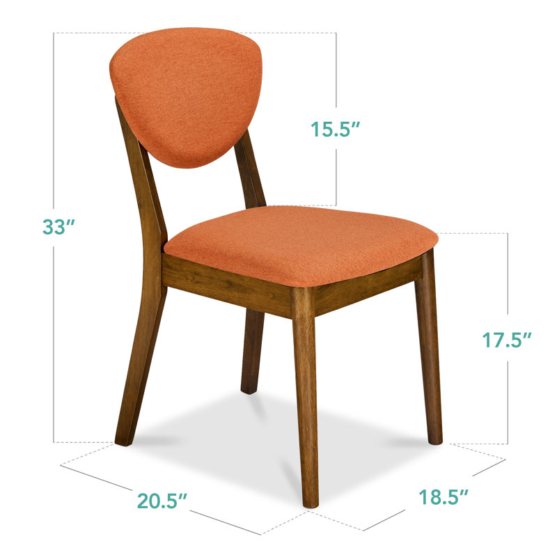 2-Piece Mid-Century Modern Wood & Upholstered Dining Chair Set, Orange, Walnut