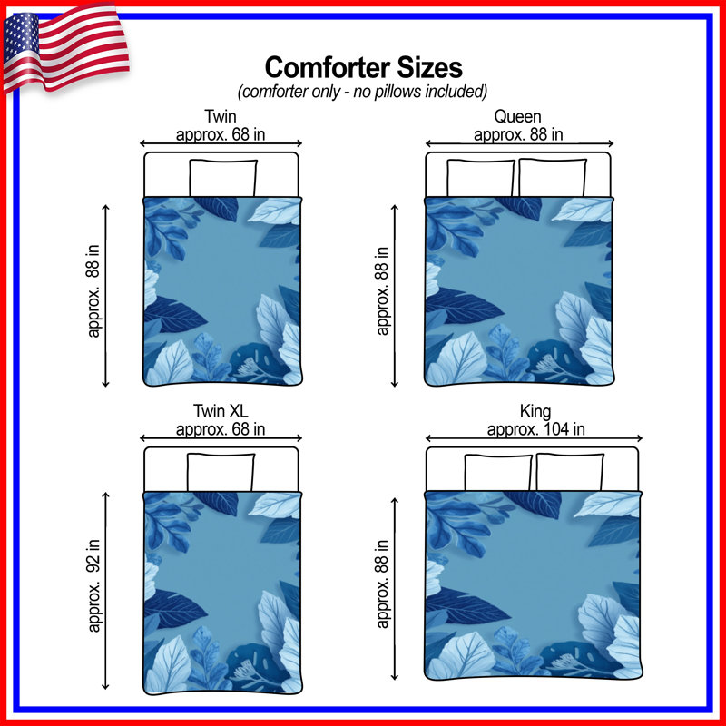 Blue Foliage Illustration Comforter, Twin Extra Long