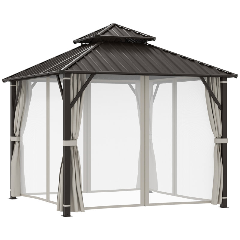10 Ft. W x 10 Ft. D Metal Hardtop Gazebo, Brown