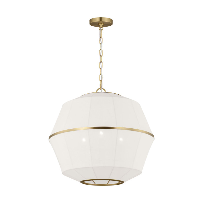 Ellen Degeneres Hikari 5 Light Dining Room Pendant With White Linen Shade, Burnished Brass, 86.25" H x 22.125" W x 22.125" D