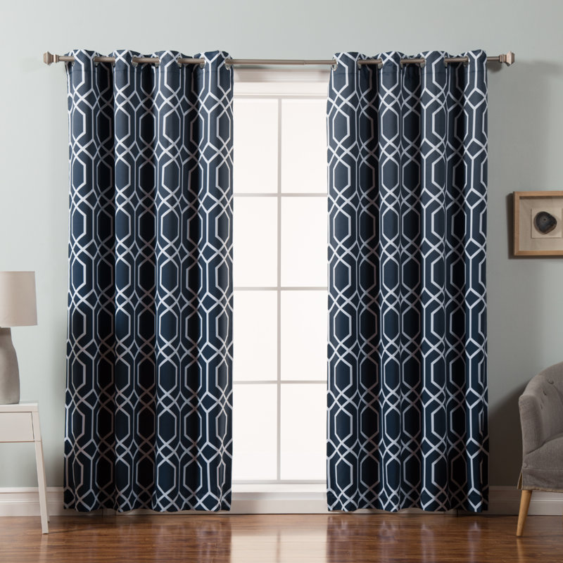 Paire de rideaux semi-transparents avec œillets, Bleu marine, l 52 po x L 96 po