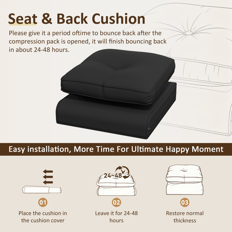 Outdoor 4" Deep Seat Cushion Set With Olefin Fabric, 8, Black