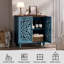 Armoire décorative avec 2 portes, armoire de rangement avec tablette réglable, buffet pour le salon, le vestibule, la salle à manger, bleu et noyer-1248792378