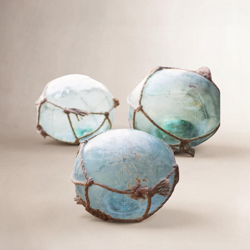  Recycled Glass Float 10"H – Blue Jute-Wrapped Decorative Accent, Set of 2