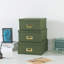 Boîtes en papier Green Kraft pour le rangement - Ensemble de 3 boîtes carrées empilables avec couvercles et porte-étiquettes dorés, rangement photo décoratif, ensemble de cartons gigognes pour la décoration et l'organisation