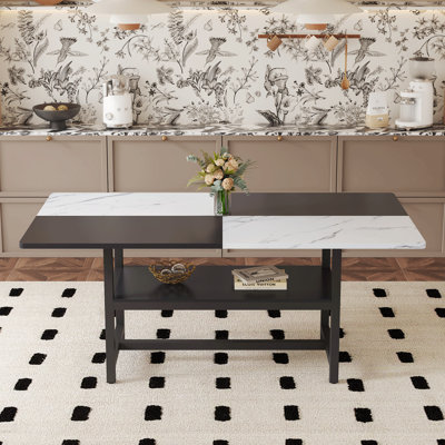  Table de salle à manger moderne 71 pouces à deux tons, grande table de cuisine blanche et noire de luxe avec tablette de rangement inférieure, espace de travail multifonctionnel professionnel