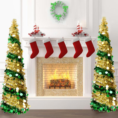 Arbre de Noël artificiel 2PCS, arbres à guirlande 5Ft pour décorations d'intérieur (or-vert)