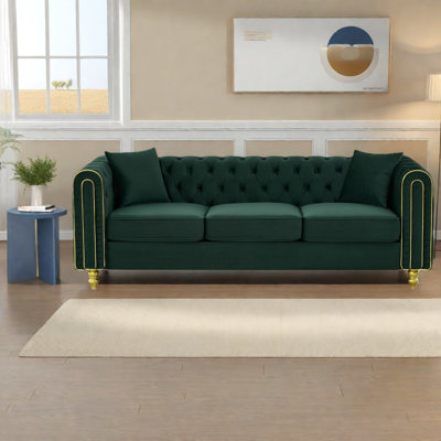 Spacious Modern Sofas Set, 2 Piece Green Velvet Chesterfield For Home