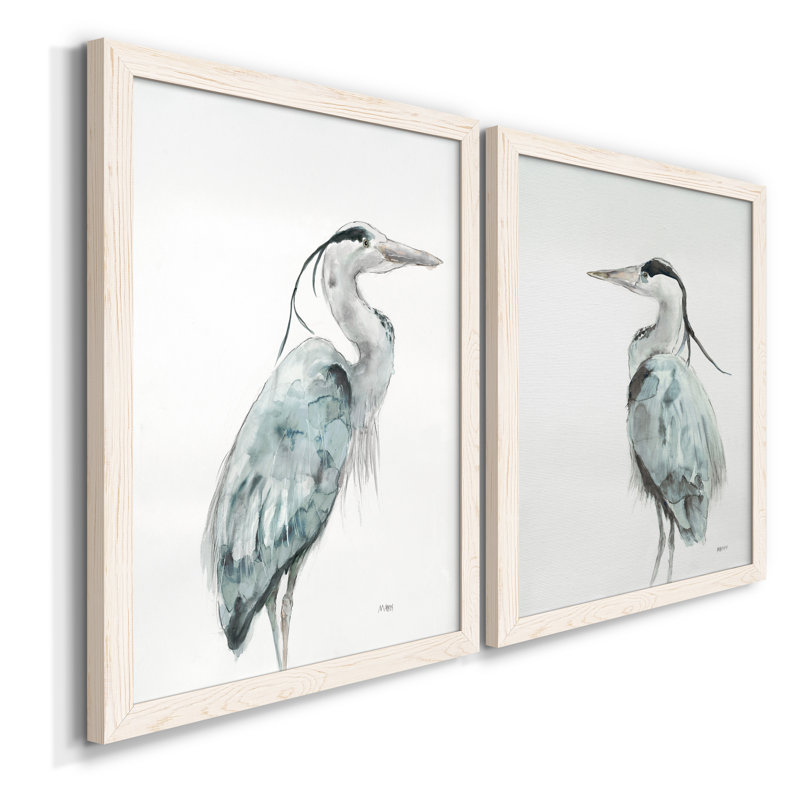 Blue Heron I - ensemble de 2 reproductions d'art sur toile encadrées, Cadre blanc, H 37,5 po x l 55 po x P 1,5 po
