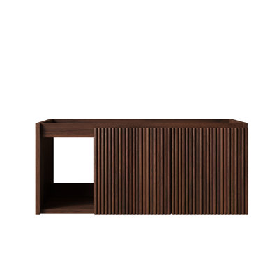 EIDEN 36" Floating Cabinet with Two Striped Doors and One Open Shelf, NO Basin and Top, NO Faucet and Sink Cover, Dark Walnut Woodgrain Color