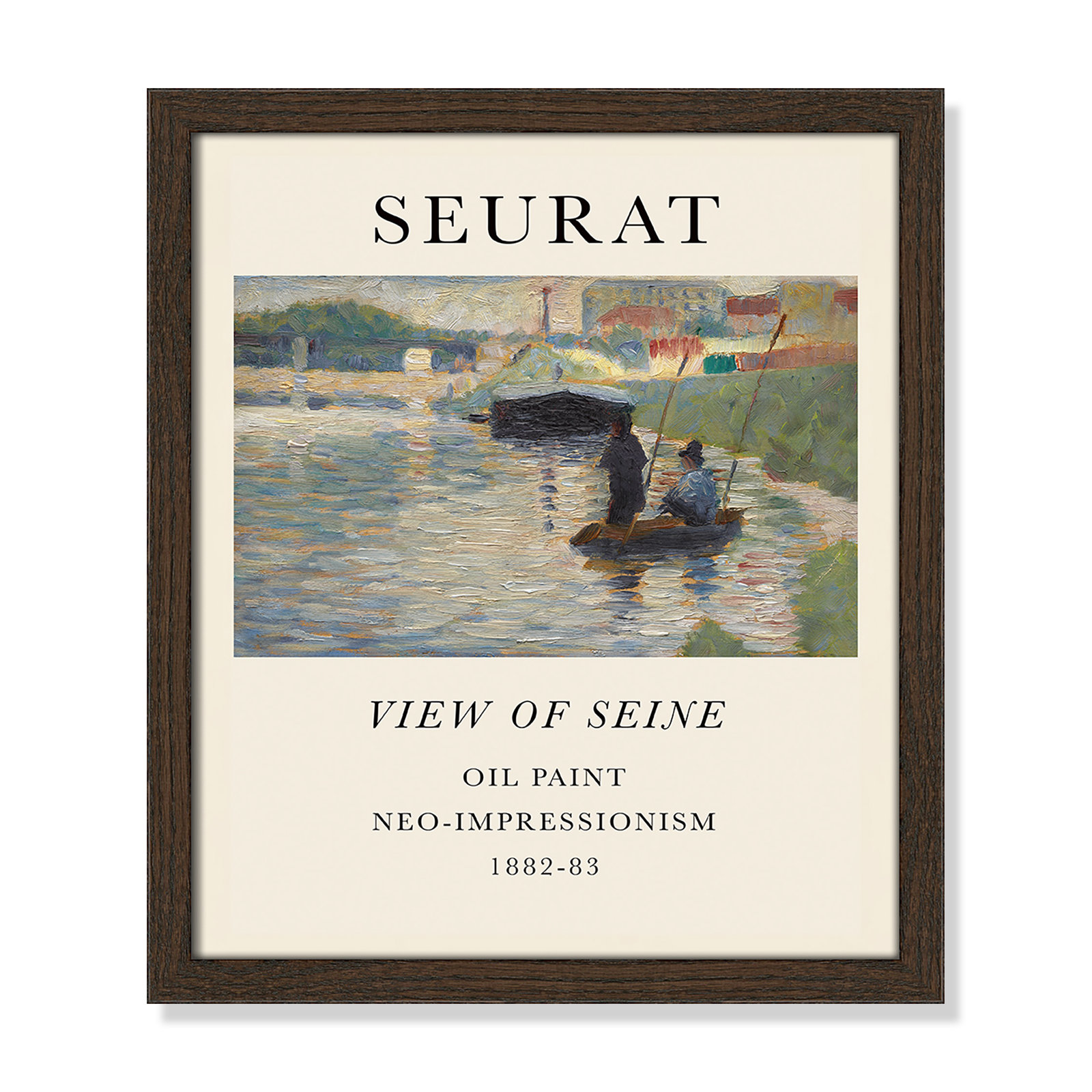 View Of Seine by Georges Seurat, No, Walnut Single Picture Frame, 15" H x 13" W x 0.75" D
