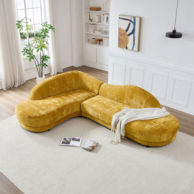 113.78 Inch Mid-Century Upholstered Comfy Couch With Facing Chaise Left For Livingroom,Bedroom, Apartment, Home Office YELLOW
