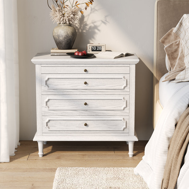 Traditional 3-Drawer Nightstand with Charging Station and Pull-Out Shelf（set of 2）, White