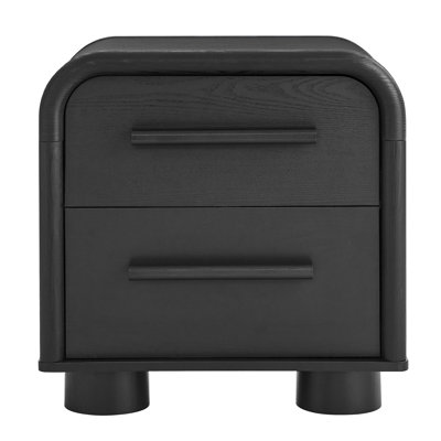 Rayshawn Curved 2-Drawer Nightstand in Black Oak