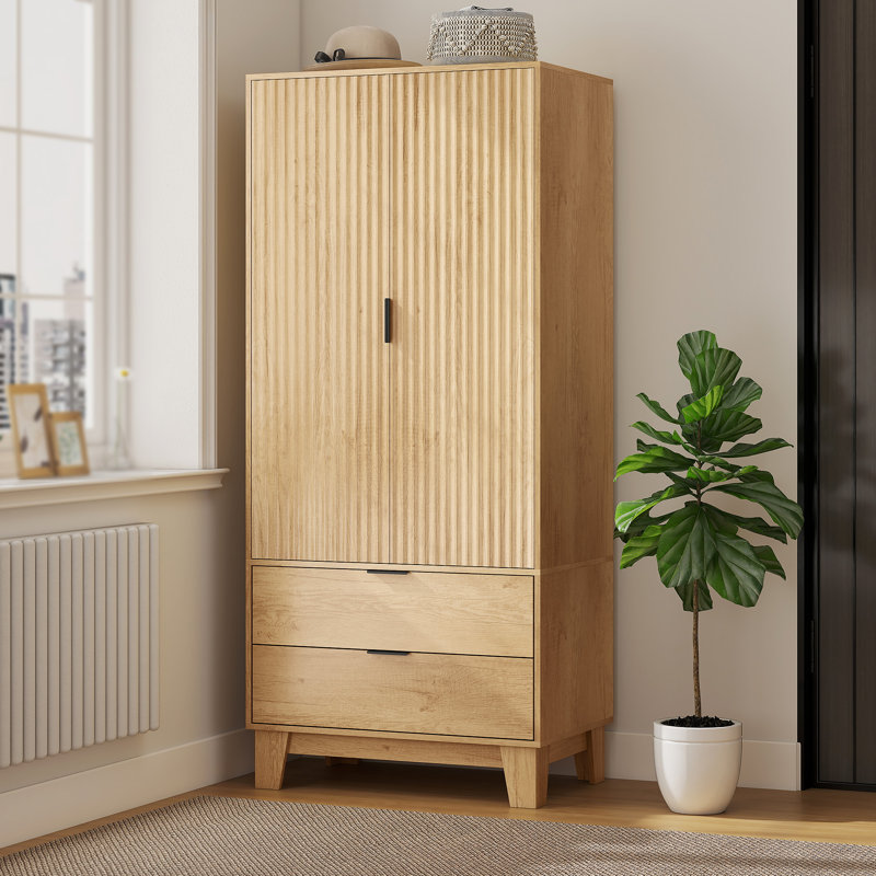 Wardrobe Closet with Soft-Close Doors, Armoire Wardrobe, Natural