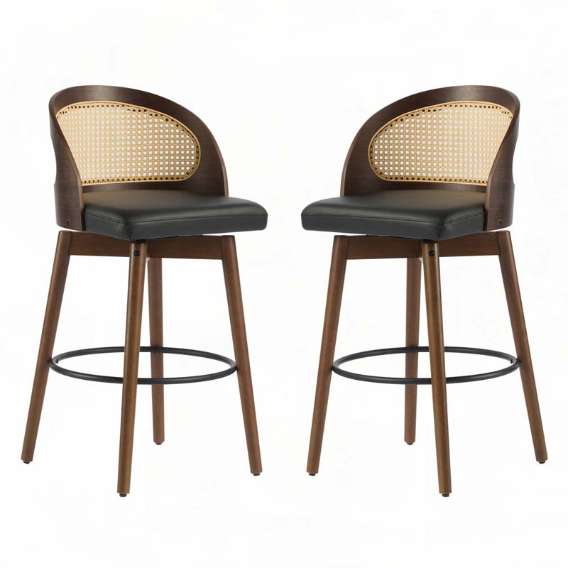 Wood Frame Upholstered Swivel Barstool, Black