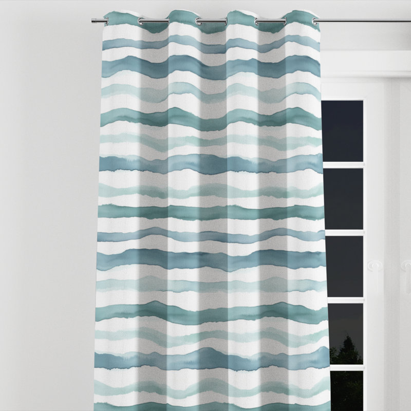 Rideaux occultant Modern - rideaux à œillets rayés vert et blanc River, L 52 po x L 84 po, Œillets argentés