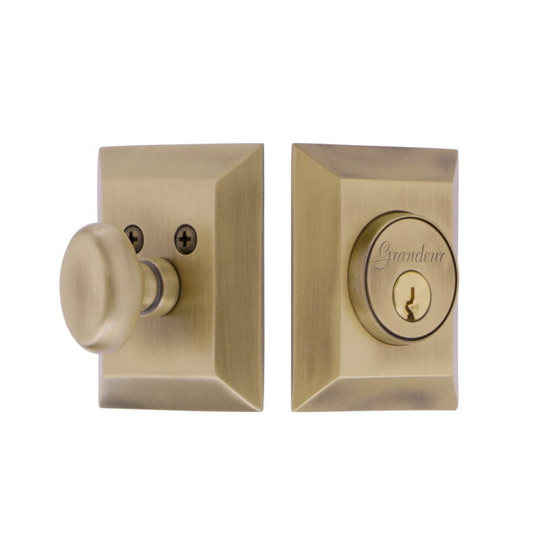 Grandeur Fifth Avenue Square Single Cylinder Deadbolt, Vintage Brass, 2.75"