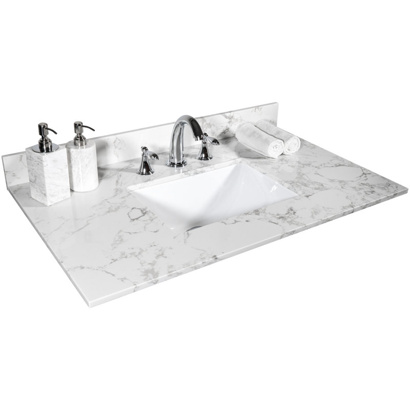31 po. Pierre de dessus de meuble-lavabo 31 po. Lavabo et dosseret en céramique.