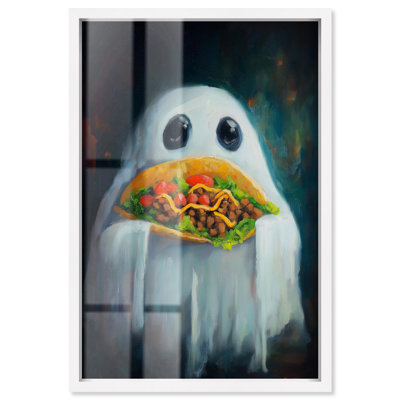 Taco Night Ghost Shadowbox Print Halloween Art Decor by Art Remedy, White Frame, 21 x 31