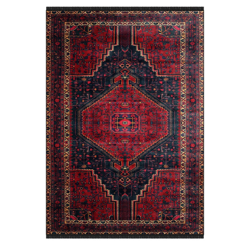Denya Burgundy Color Moroccan Design Carpet Machine Woven Polyester & Cotton Yarn Area Rug, Rectangle 2'8" x 5'
