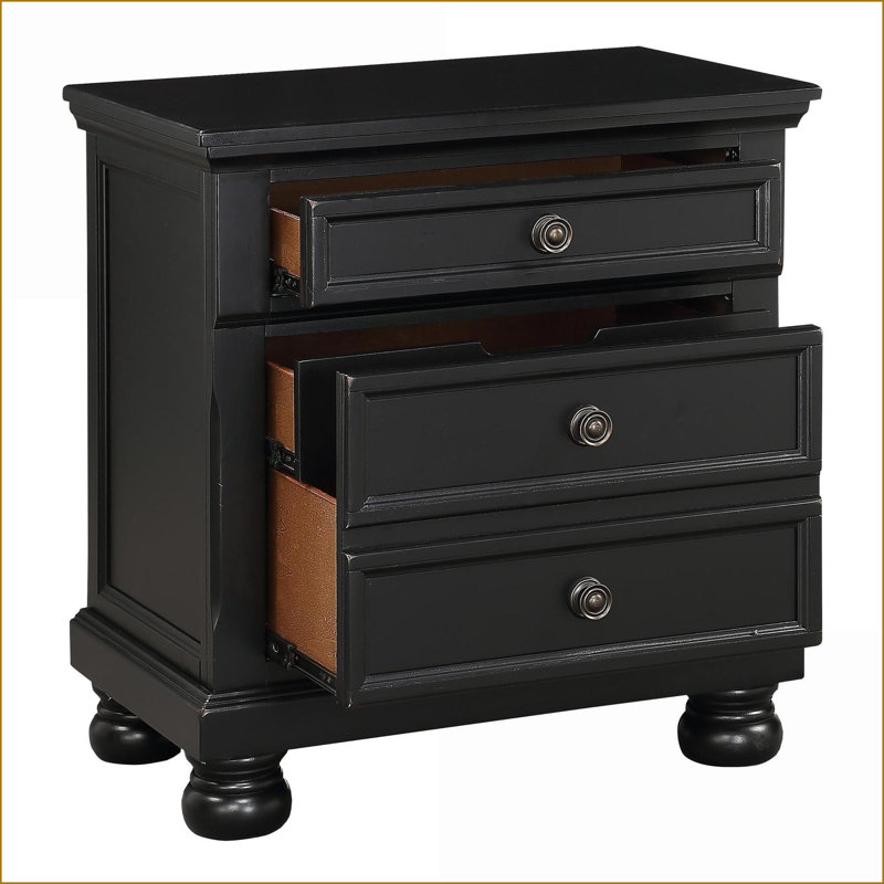 Table de chevet transitionnelle noire à 2 tiroirs - Bois et amp; Bois d'ingénierie