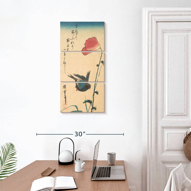 Coquelicot et moineau 1833, H 32 po x l 15 po