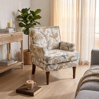 French Country Floral Upholstered Accent Armchair
