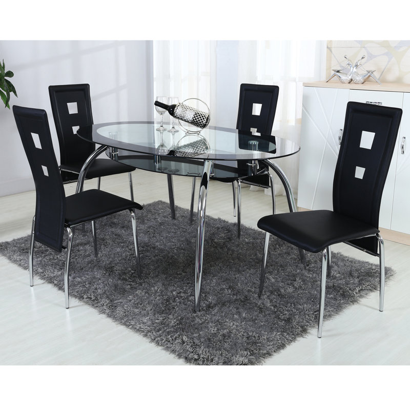 Wym Oval Glass Top Metal Base Dining Table