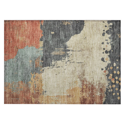 Machine Washable Indoor/Outdoor Xhevrie Paprika Rug