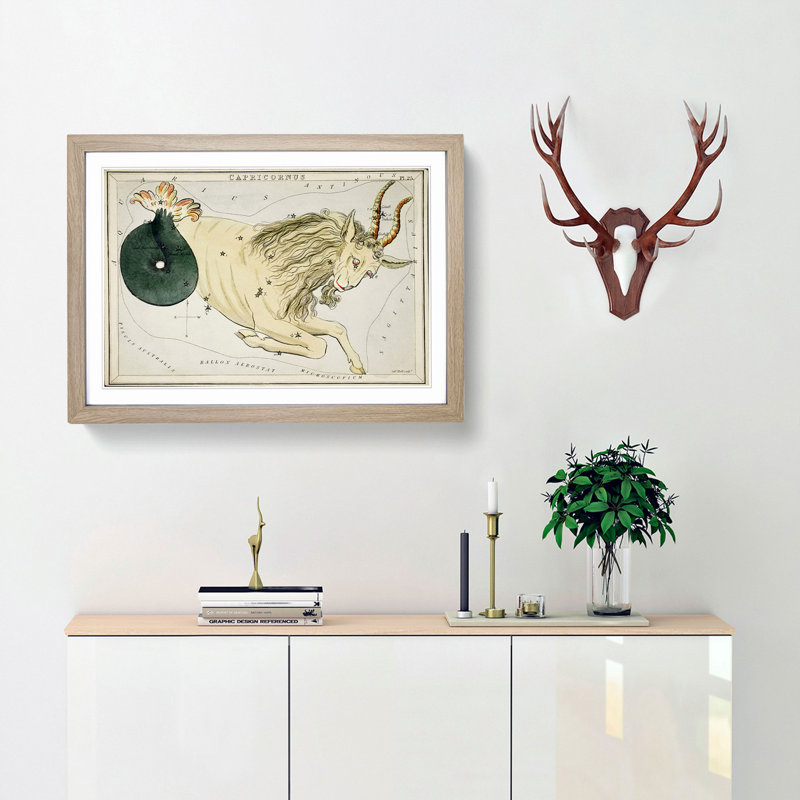 Astronomical Zodiac Chart Of The Capricorn - Single Picture Frame Painting, Oak, 45cm H x 63cm W x 2cm D